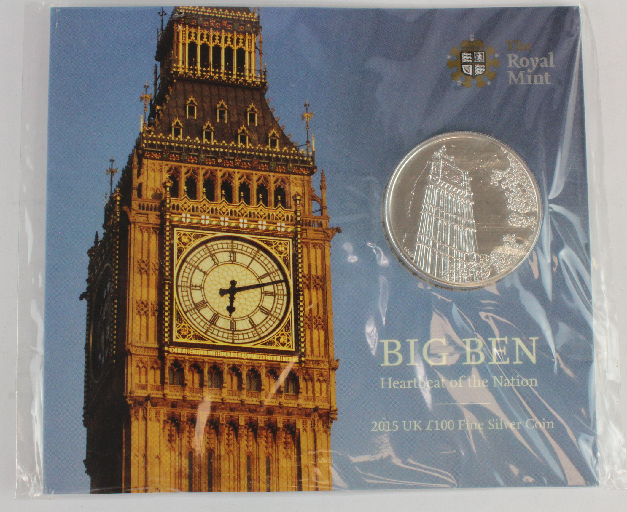 Silver £100 2015 "Big Ben" BU in the Royal Mint packaging.