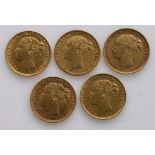 Sovereigns (5) All St George Melbourne Mint. 1877, 1878, 1879, 1880 & 1881. nVF - GVF