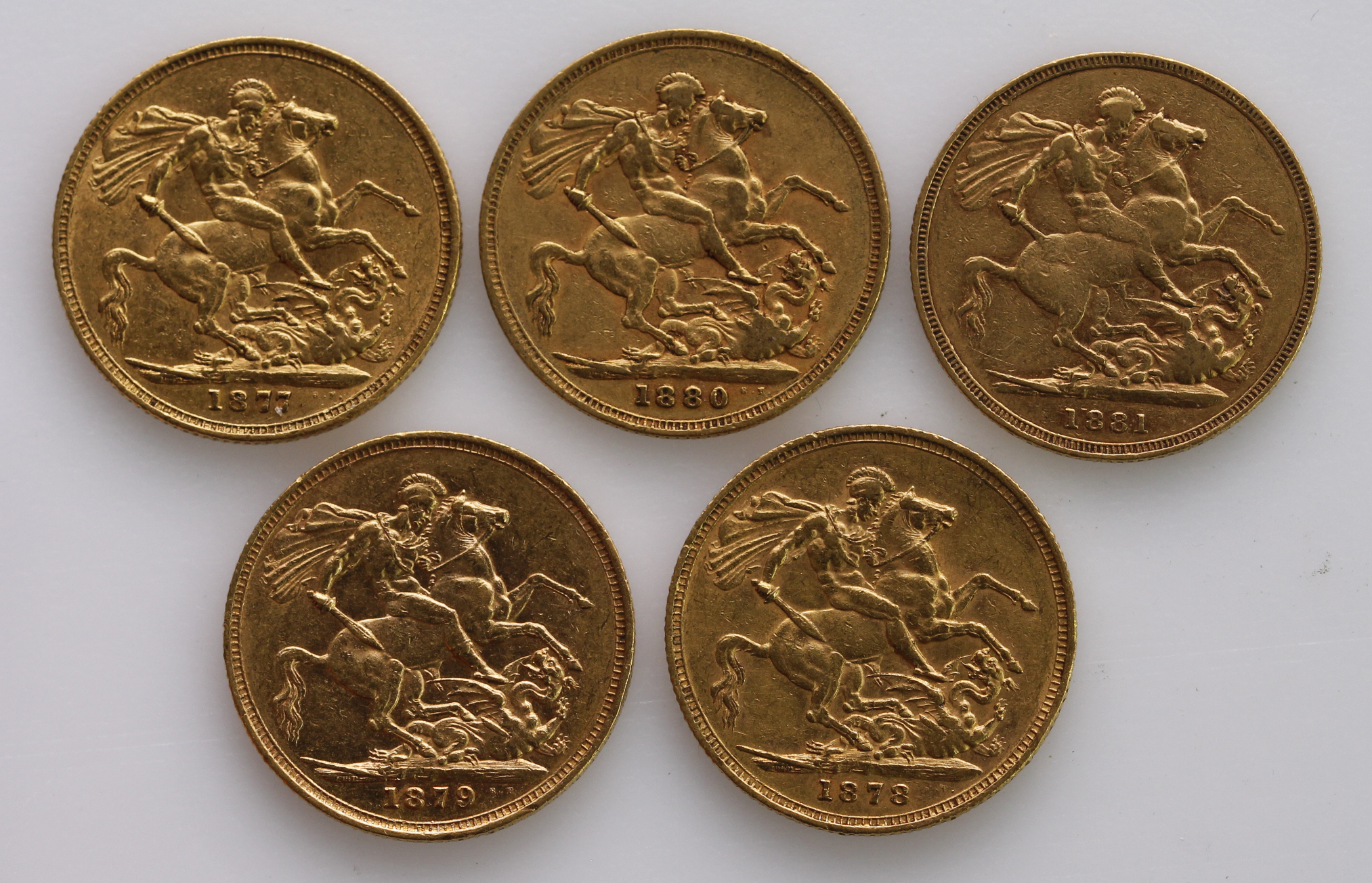 Sovereigns (5) All St George Melbourne Mint. 1877, 1878, 1879, 1880 & 1881. nVF - GVF - Image 2 of 2