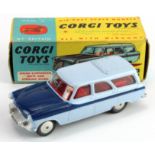 Corgi Toys, no. 424 'Ford Zephyr Estate Car' (two-tone blue), contained in original box