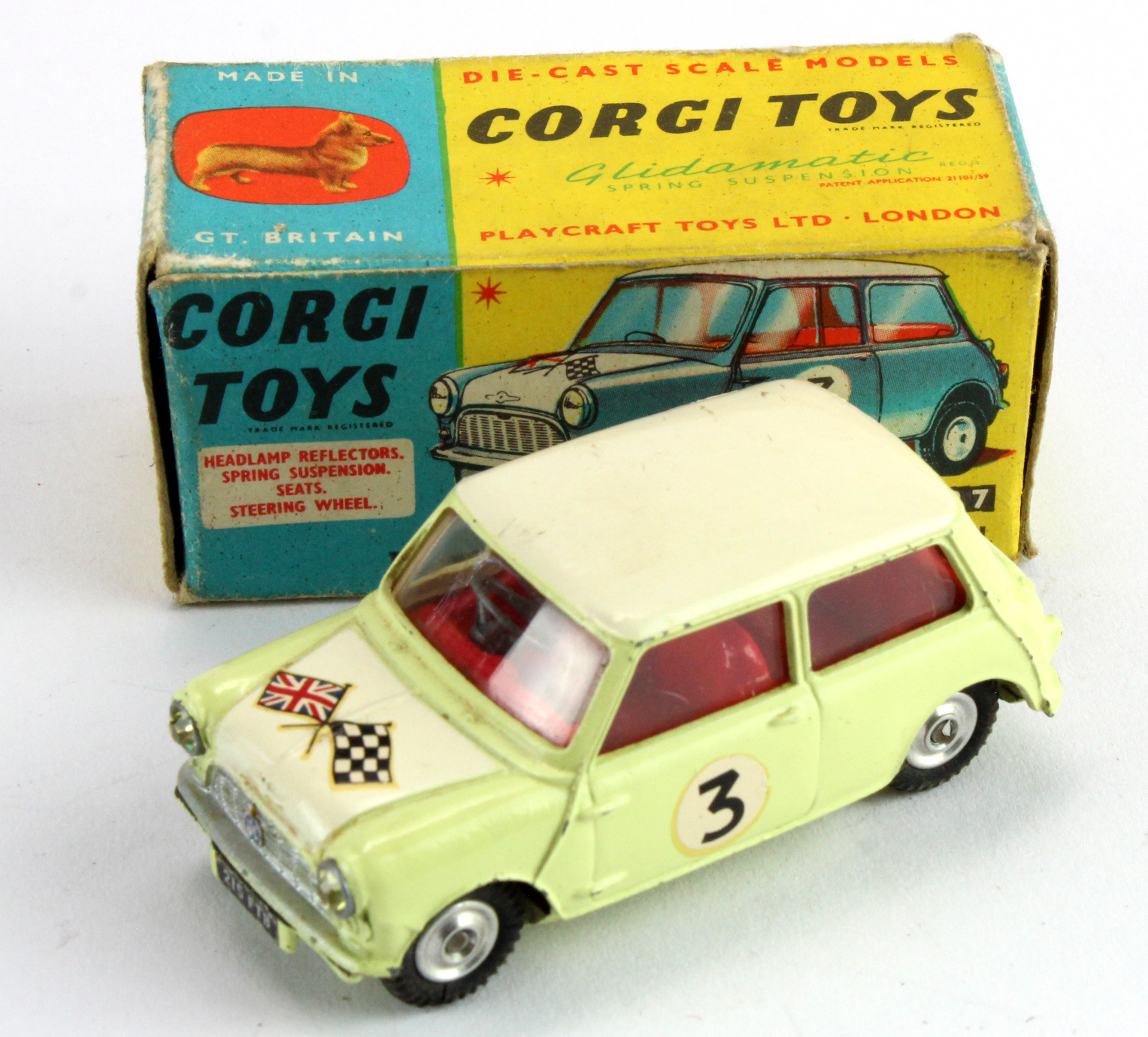 Corgi Toys, no. 227 'Morris Mini Cooper Competition Model' (cream), contained in original box