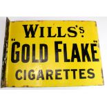 Enamel Sign. A double sided yellow enamel sign 'Wills's Gold Flake Cigarettes', 39cm x 28cm approx.