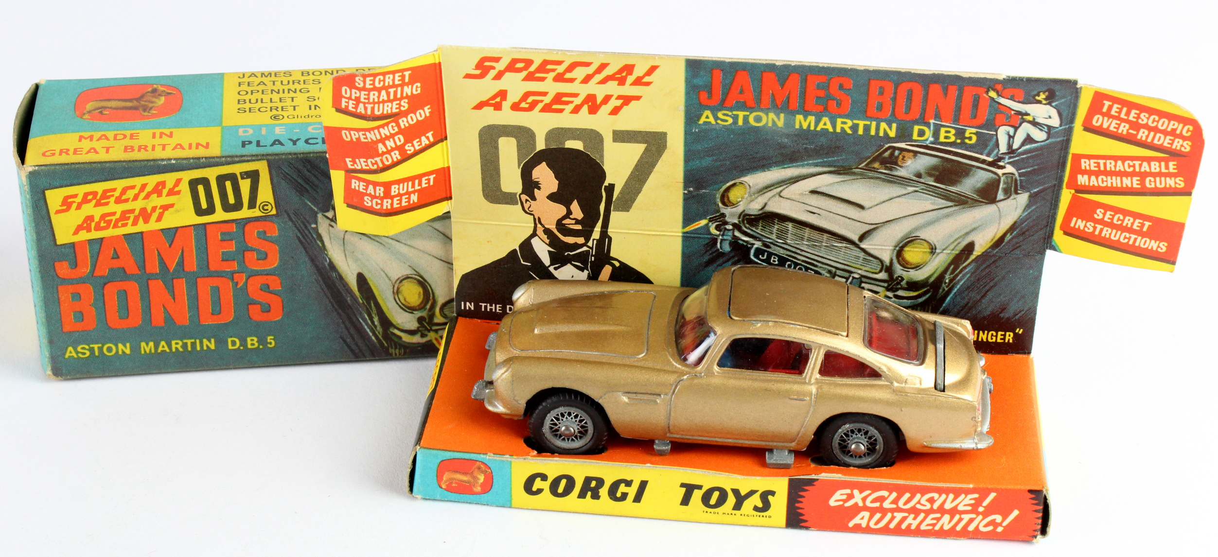 Corgi Toys, no. 261 'Special Agent 007 James Bonds Aston Martin D.B.5', with original insert, two