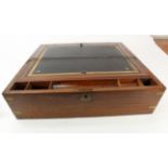 Large mahogany writing slope with brass mounts, with leather skiver writing surface, height 18cm,