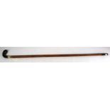 Walking stick with Gold band (tests as 18ct Gold, hallmarks rubbed), length 95cm approx.