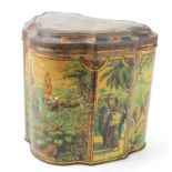 Huntley & Palmers biscuit tin, circa late 19th to early 20th Century depicting figures,