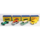 Matchbox Lesney. Four boxed models, comprising no. 19 (Aston Martin Racer); no. 30 (6-Wheel Crane