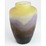 Emile Galle. Cameo glass vase, circa 1900, depicting a mountain landscape, signed by Galle to