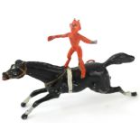 Heyde. Knick-knack/ nippes a devil riding a horse in lead, 9.5cm. (horse lacking half a leg, devil