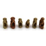 Monkeys. An unusual group of six carved monkeys (possibly jade), tallest 25mm approx.