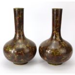 Pair of Japanese bottle shaped cloisonne vases (probably Meiji) covered in a wrap of