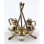 Silver plated Hockey cruet stand.