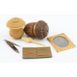 Mixed items to include an Ambrotype, leather stamp wallet, George III tortoiseshell toothpick, a