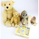 Steiff. A collection of five Steiff bears & animals, including rhinoceros, polar bear (Lommy),