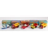 Matchbox 75 Superfast Series, five boxed models, comprising nos. 26 (Site Dumper); 28 (Lincoln);