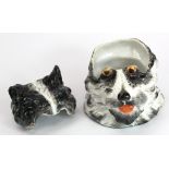 Westie dog tobacco jar with removable head, small restoration to rim.