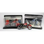 Franklin Mint. Three Harley Davidson models by Franklin Mint, one in original box, two in display