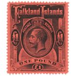 Falkland Is 1912-20 £1 black on red, hinged mint, SG69, cat £550