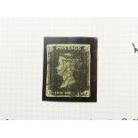 GB - 1840 Penny black, Plate 8, K-A, four good margins. The stamp has been franked with a green...