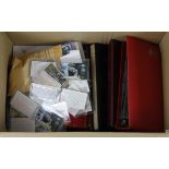 Large white box of loose stamps (1000's), covers, stocksheets, stockbooks well filled. (Qty) Buyer