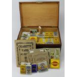 Large wooden box containing quantity (approx 150) cigarette packets full of cards, not checked for