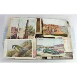 Plastic tub with original selection of old postcards inc Lawson Wood, Glamour, Greetings, RP's,