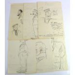 Ham Fisher (1900-1955). Six original pencil drawings of cartoon characters, 13.5cm x 21.5cm approx.