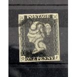 GB - 1840 Penny Black Plate 6 (O-J) four margins, no faults, fine used, cat £375