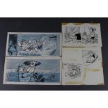 Popeye interest. Four original pen & ink Popeye illustrations, likely used in the 1960s Popeye