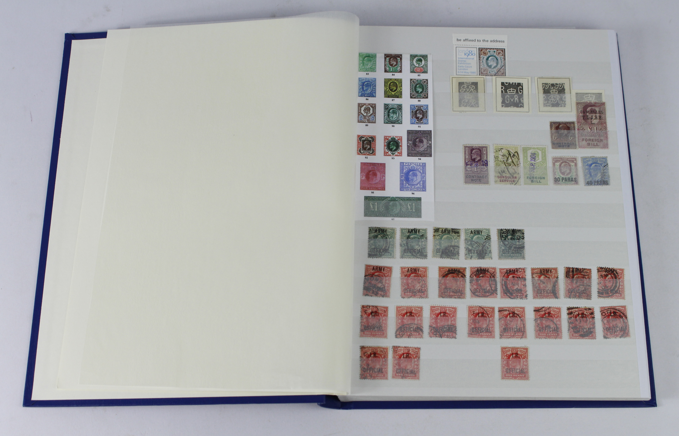 GB - blue stockbook of KEVII mint & used, higher denominations used only. Duplication heavy for some