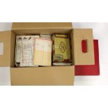 Attic clearance lot in carton with albums, loose covers and stamps, pages, over 50 circulated club