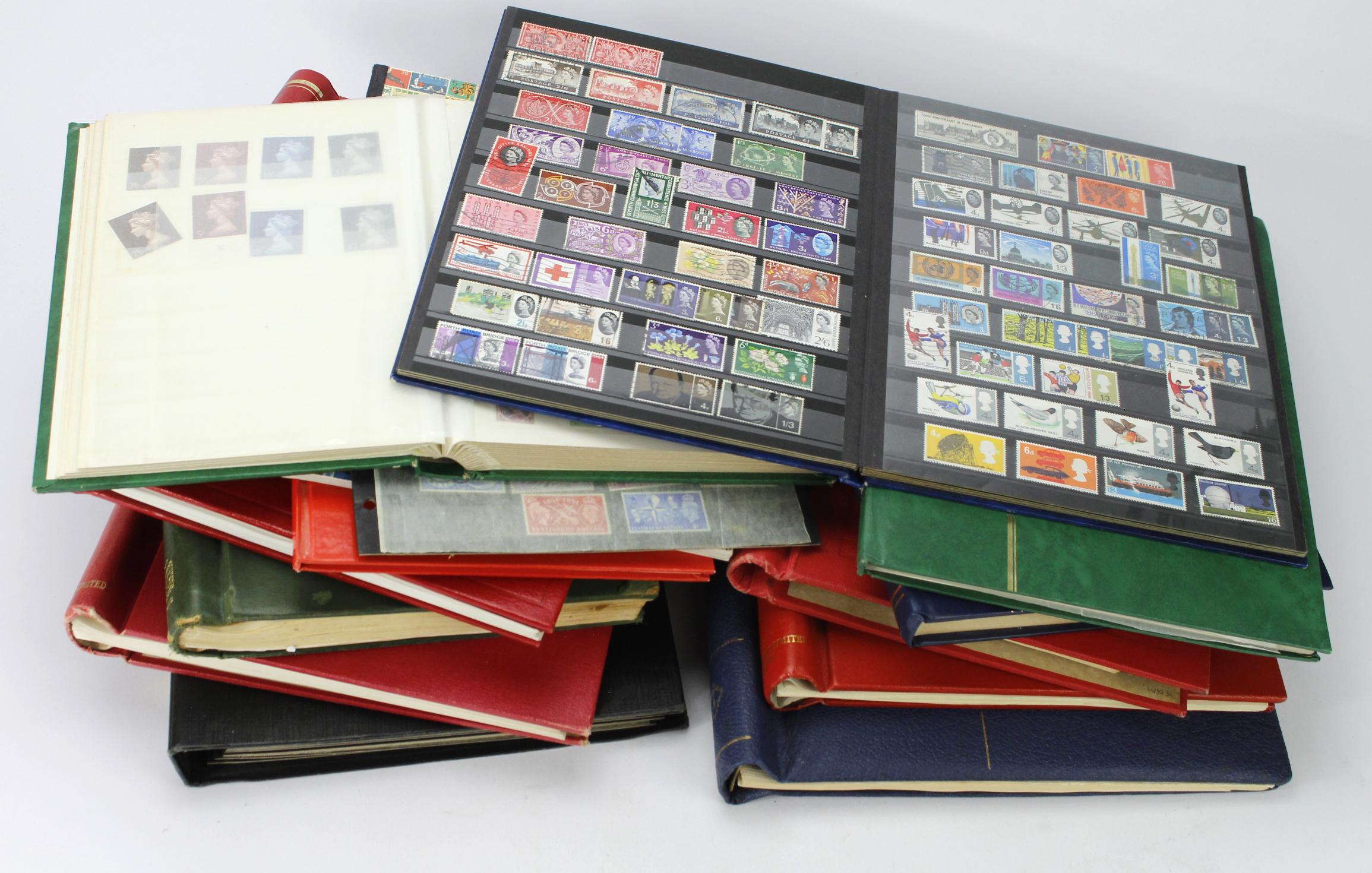 GB - heavy box with various albums / stockbooks, essentially QE2 with many 1960's sets in blocks and