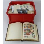 Glory box (large red crate) with accumulation of all sorts loose, in albums, leaves, Pres Packs,