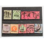 GB - QV Official stamps group. Army Official 1d mint, Army Official 6d used pair, IR Official 6d