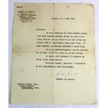 Signed letter from General Charles de Gaulle in Carlton Gardens, London S.W.1, to Charles Simon Esq,