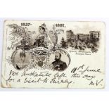 Queen Victoria Diamond Jubilee postcard, postally used June 1897, in poor condition but rare