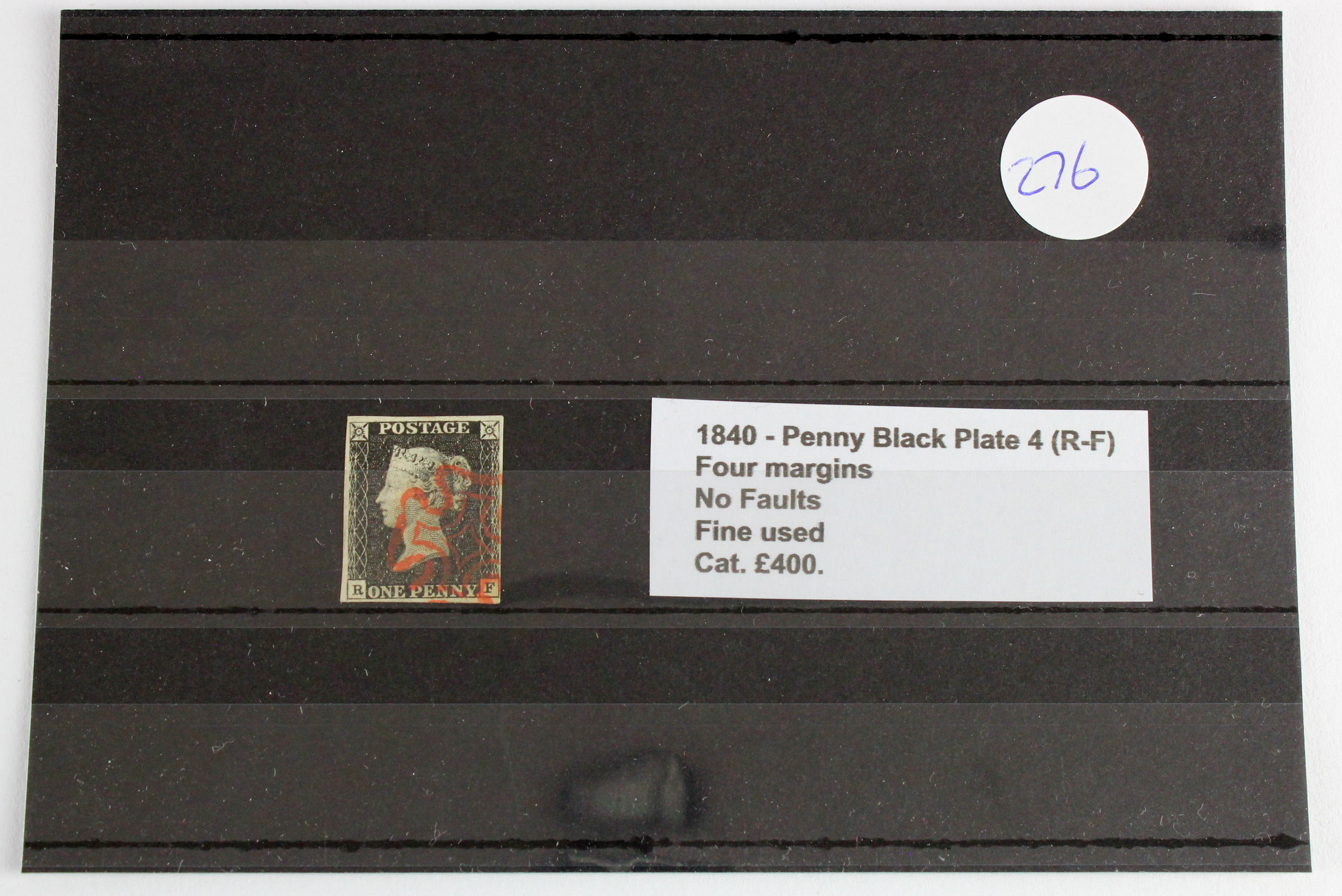 GB - QV 1840 Penny Black Plate 4 (R-F) four margins, no faults, fine used, cat £400
