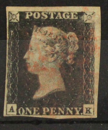 GB - 1840 Penny Black Plate 9 (A-K) four margins, surface scuffing n/e corner, good used, cat £625