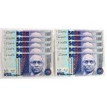 Cape Verde 500 Escudos (10) dated 20th January 1989, a consecutively numbered run, serial FU196268 -