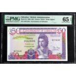 Gibraltar 50 Pounds dated 27th November 1986, serial A074140 (TBB B122a, Pick24) in PMG holder