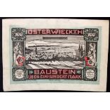 Germany 100 Mark dated 1922, soft leather note emergency issue, Osterwieck (Baustein), some dirt/