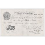 Peppiatt 5 Pounds dated 6th October 1945, serial K44 032788, London issue on thick paper (B255,