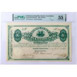 Dominican Republic 10 Pesos dated 1875 Bond of Consolidated Public Debt (PickS162) in PMG holder