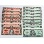 Cuba (15), 100 Pesos (7) dated series of 1959, a consecutively numbered run serial A524561A -