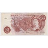 Fforde 10 Shillings issued 1967, rare LAST RUN '99Z' prefix, serial 99Z 715213 (B309, Pick373c) VF