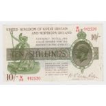 Warren Fisher 10 Shillings issued 1927, LAST SERIES, serial W/48 442520, Great Britain & Northern