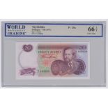 Seychelles 20 Rupees issued 1977, serial A/1 105038 (TBB B202a, Pick20a) in WBG holder graded 66 TOP