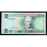 Lithuania 2 Litai dated 1993, exceptionally scarce REPLACEMENT note, serial 2ZZ 0012536 (TBB B165az,