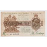 Bradbury 1 Pound issued 1917, FIRST SERIES with HIGH '99' prefix, serial A/99 615905 (T16,