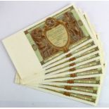 Poland 50 Zlotych (10) dated 1st September 1929, includes two consecutively numbered runs of 4 notes